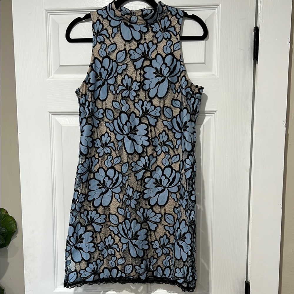 Tracy Reese Blue and Gold Halter Sheath Dress